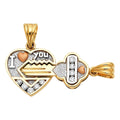 14K 3C CZ HEART & KEY PENDANT SET