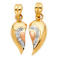 14K 2T CZ HEART 2 PIECE PENDANT SET