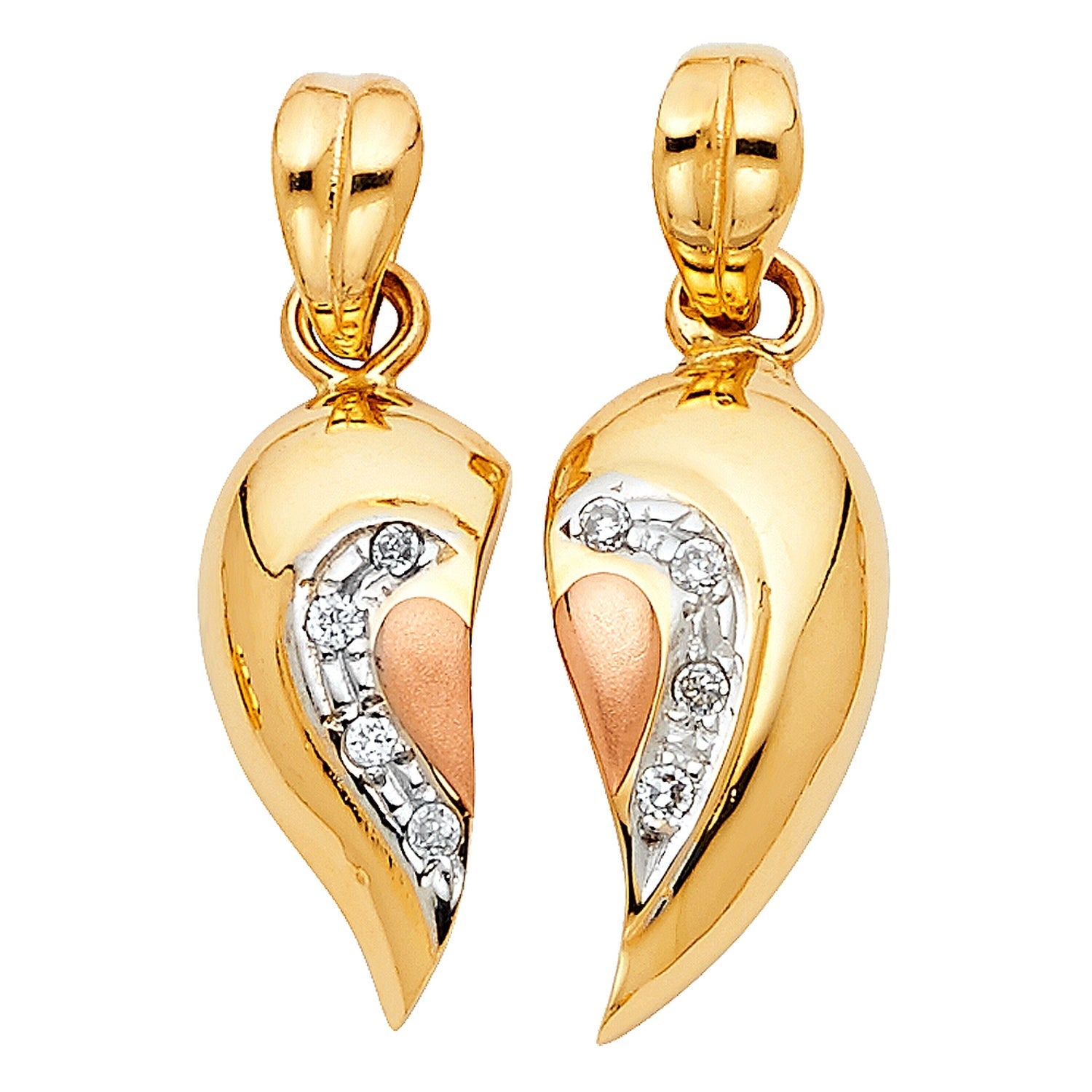 14K 2T CZ HEART 2 PIECE PENDANT SET