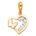 14K 2T CZ HEART W/ BUTTERFLY TINY PENDANT