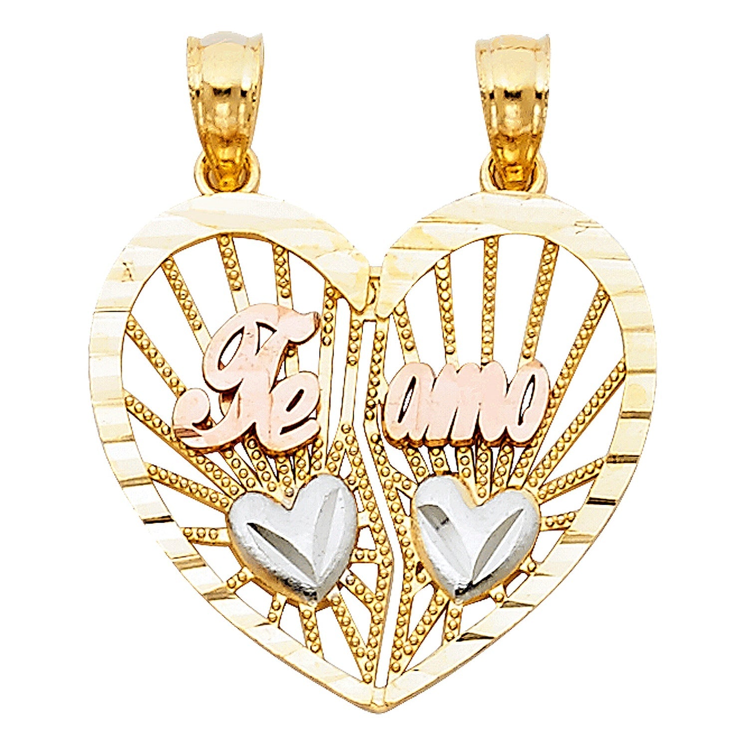 14K 3C TE AMO HEART 2 PIECE PENDANT
