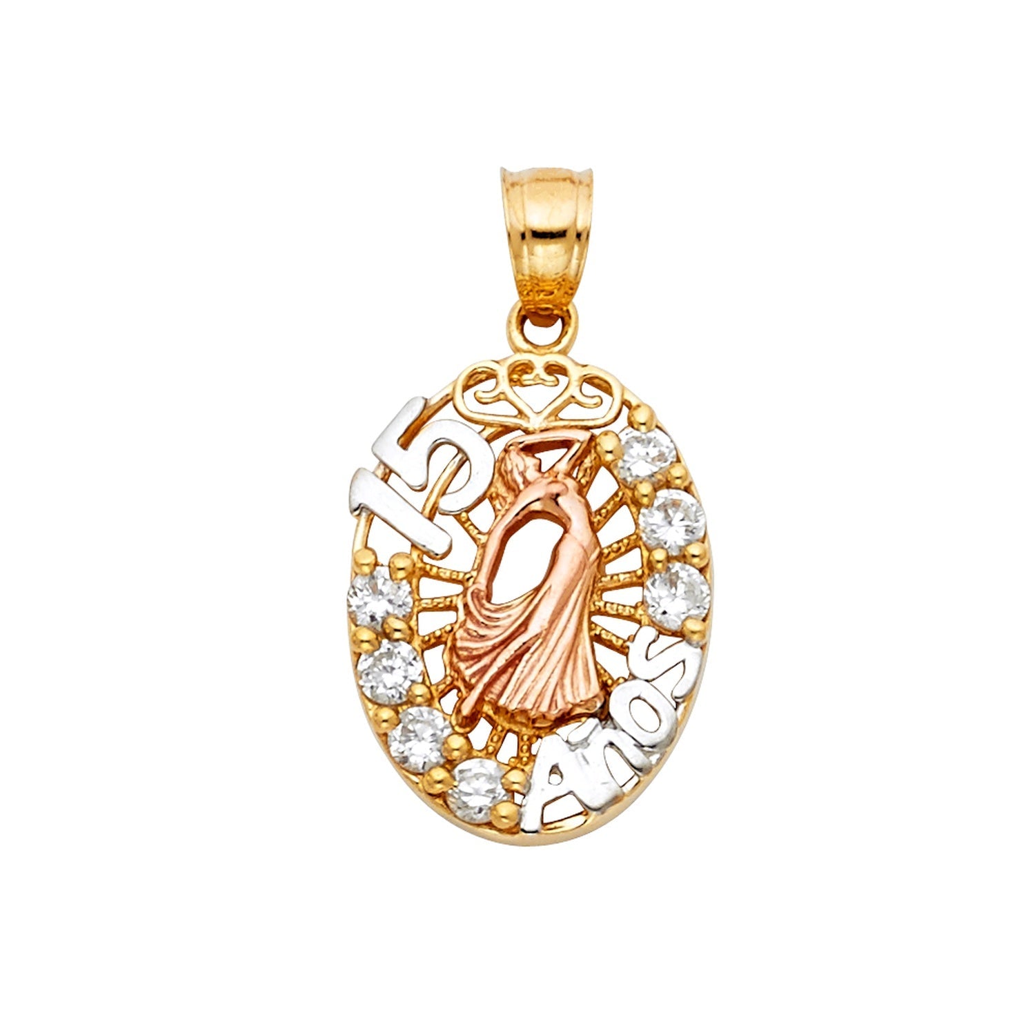 14K 3C CZ 15 YEARS PENDANT