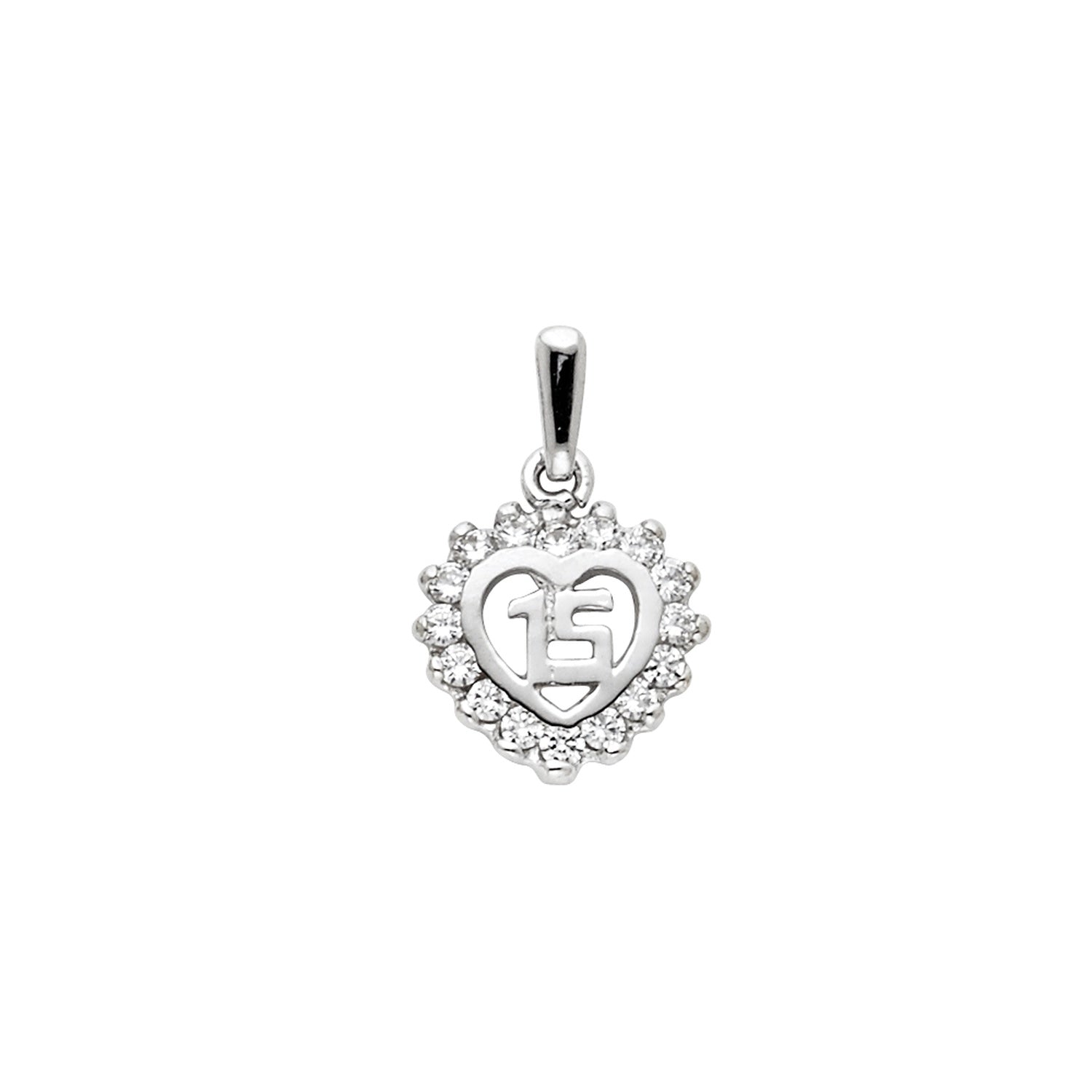 14KW CZ 15 YEARS HEART PENDANT