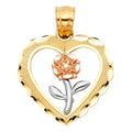14K 3C HEART W/ ROSE PENDANT