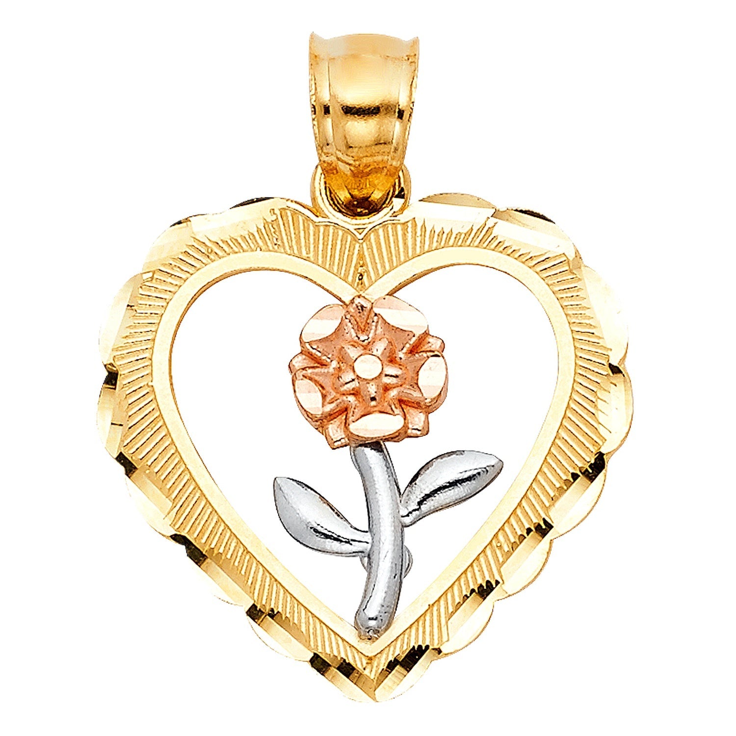 14K 3C HEART W/ ROSE PENDANT
