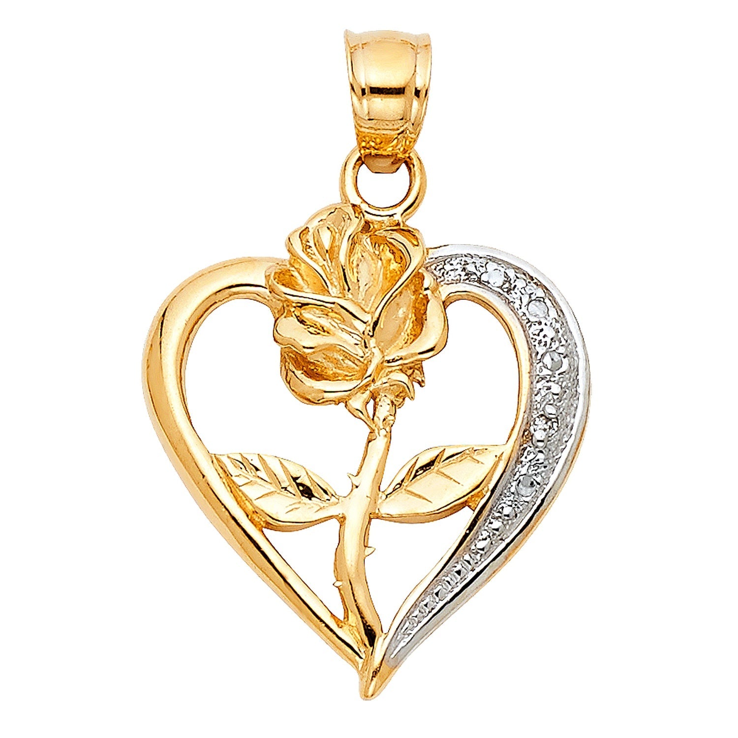 14K 2T HEART W/ ROSE PENDANT