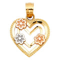 14K 3C HEART W/ FLOWER PENDANT