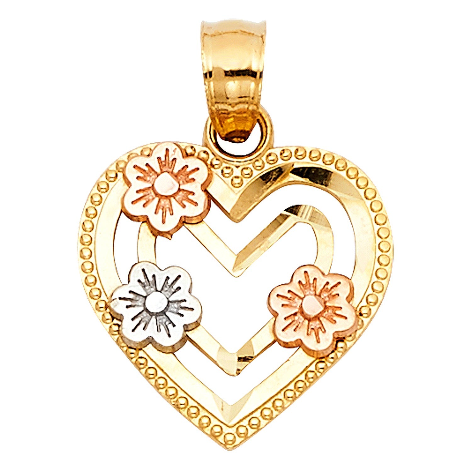14K 3C HEART W/ FLOWER PENDANT