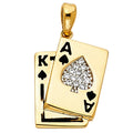 14KY CZ SPADE A & K CARD PENDANT