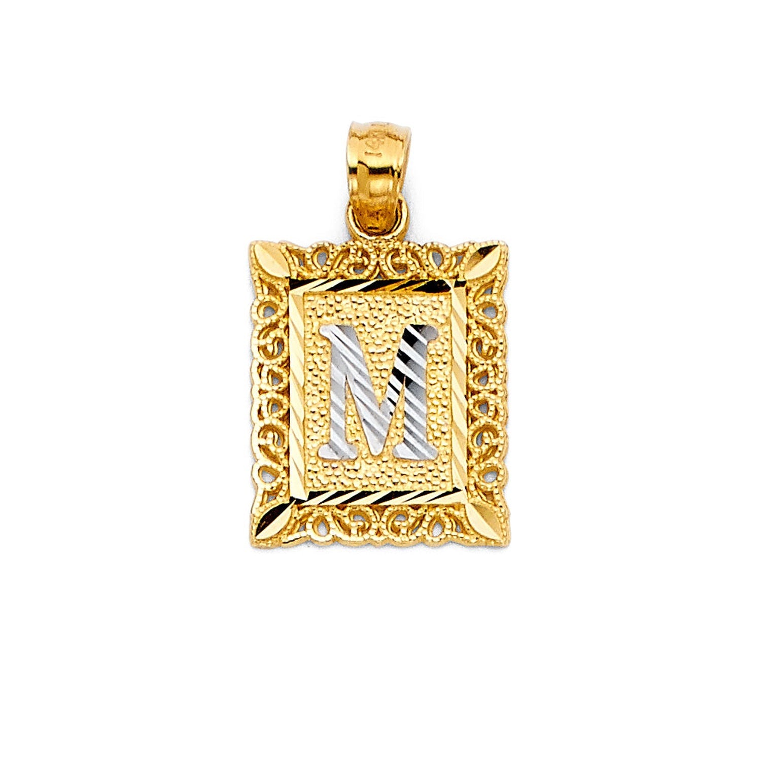 14K 2T INITIAL SQUARE PENDANT M