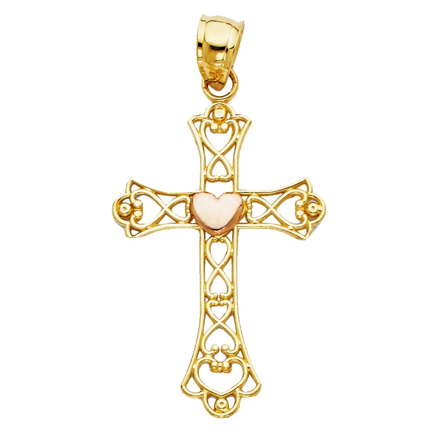 14K 2C HEART CROSS PENDANT