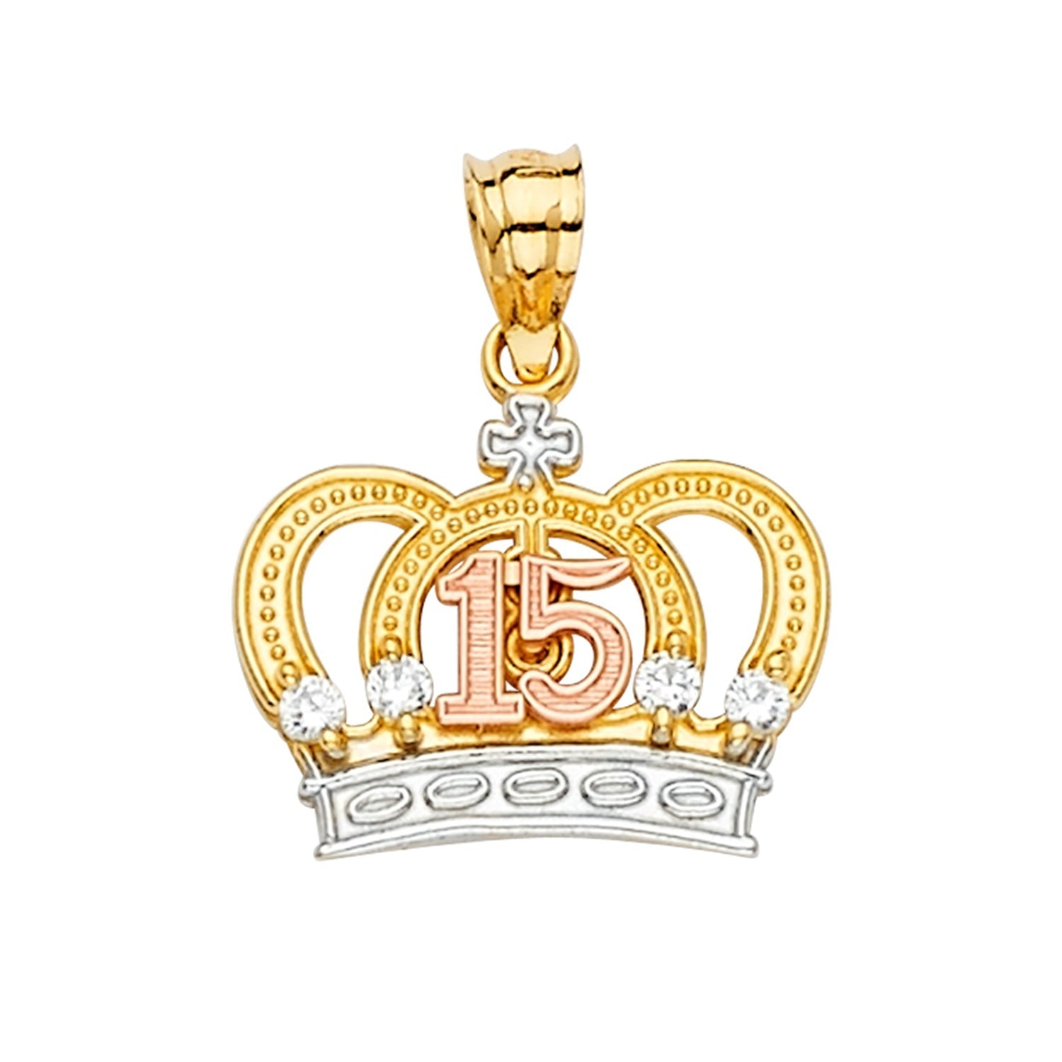 14K 3C 15 YEARS CZ CROWN PENDANT