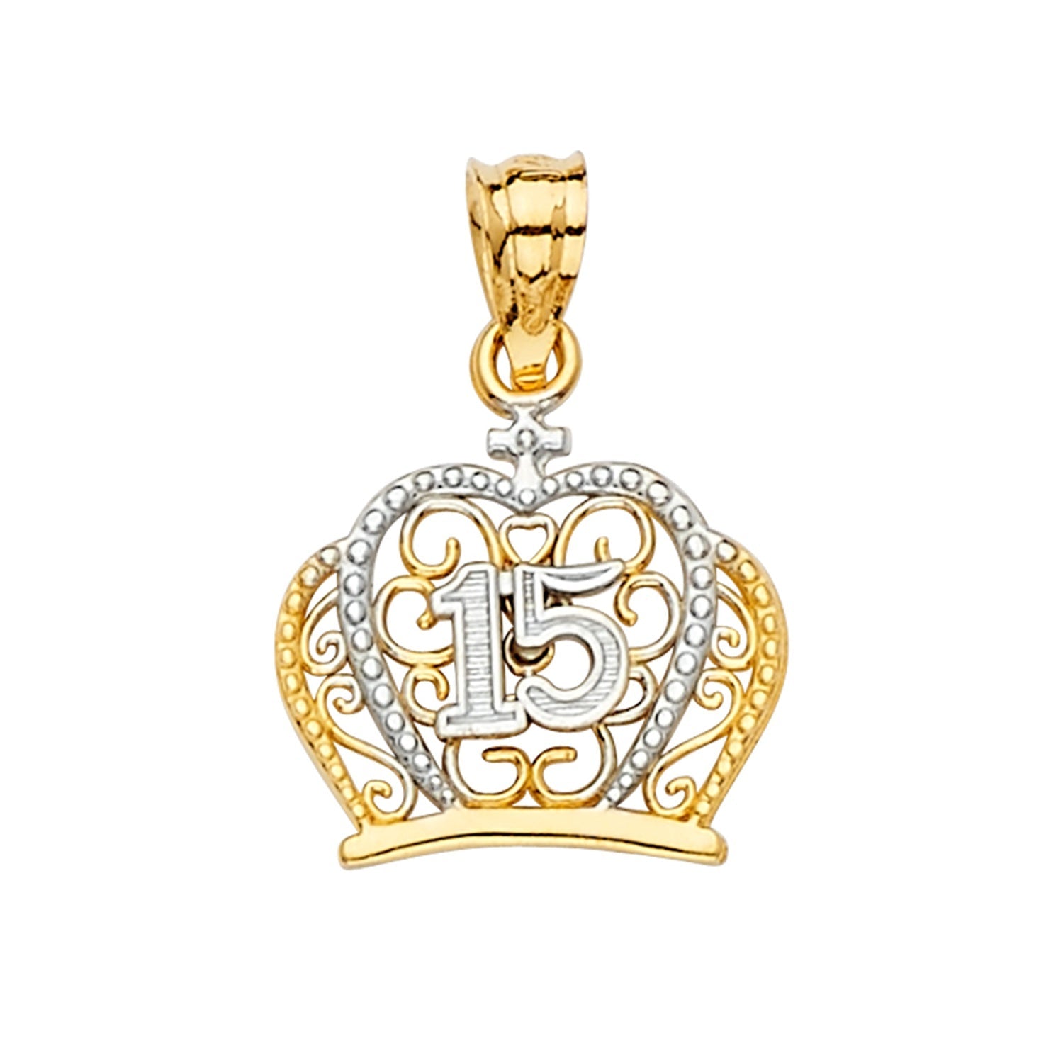 14K 2T 15 YEARS CZ CROWN PENDANT
