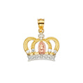 14K 3C GUADALUPE CZ CROWN PENDANT