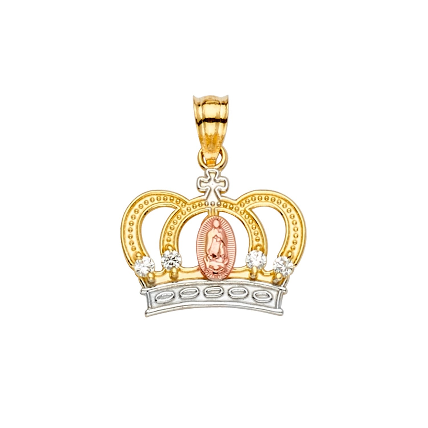 14K 3C GUADALUPE CZ CROWN PENDANT