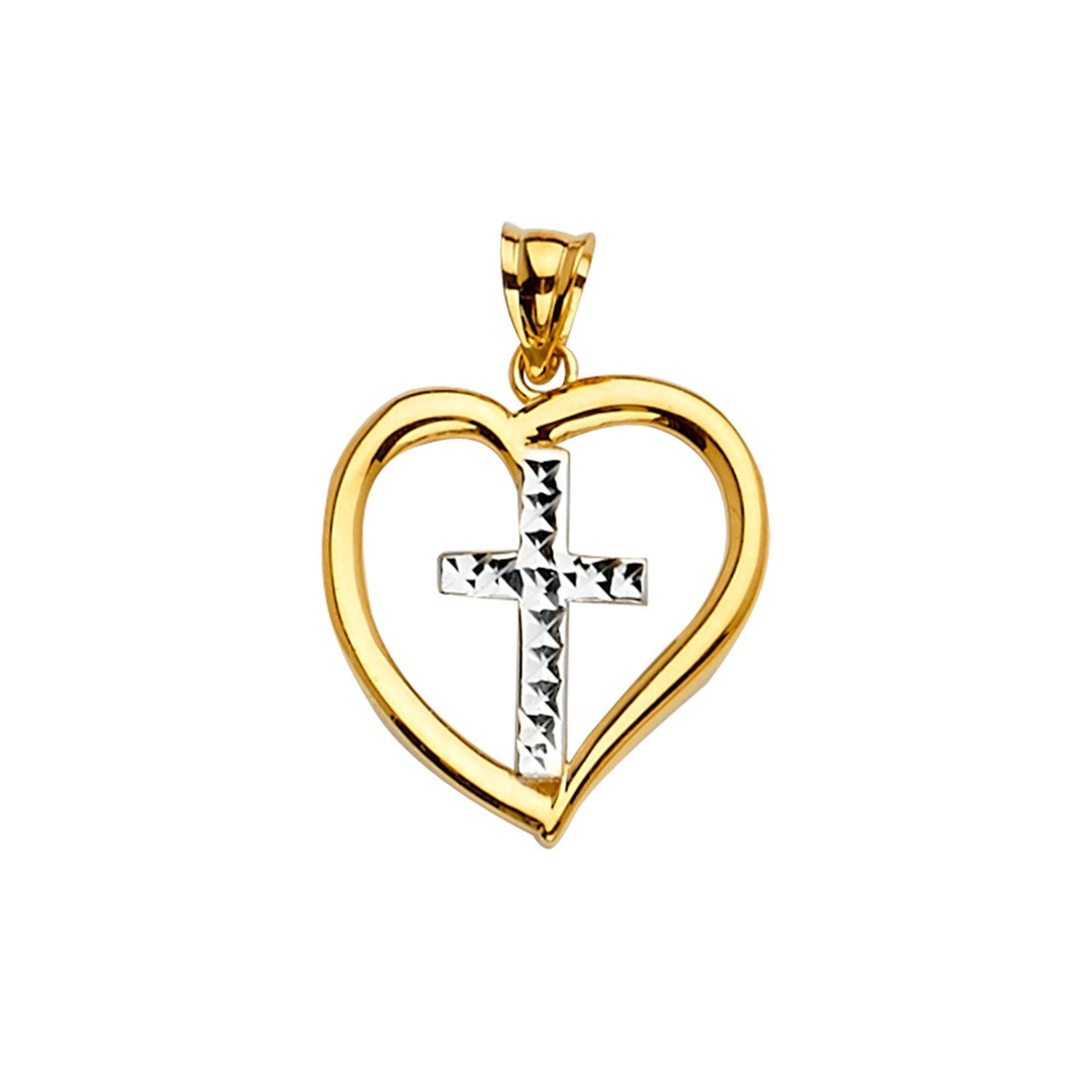 14K 2Tone Heart Pendant w/Cross