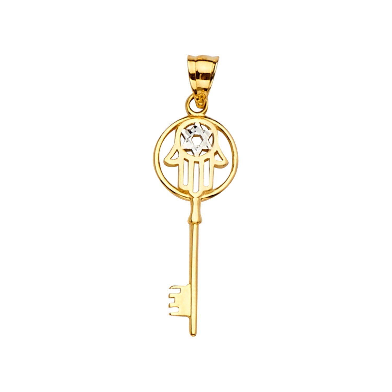 14K 2Tone Hamsa Key Pendant