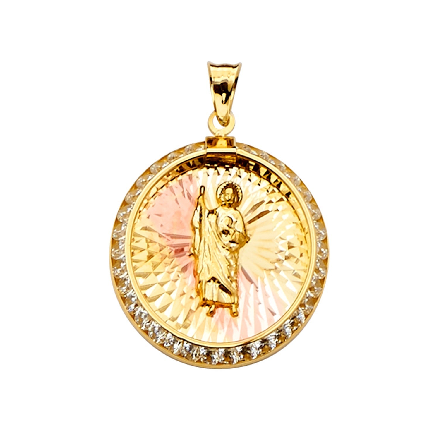 14K 3Color CZ San Judas Medal Pendant