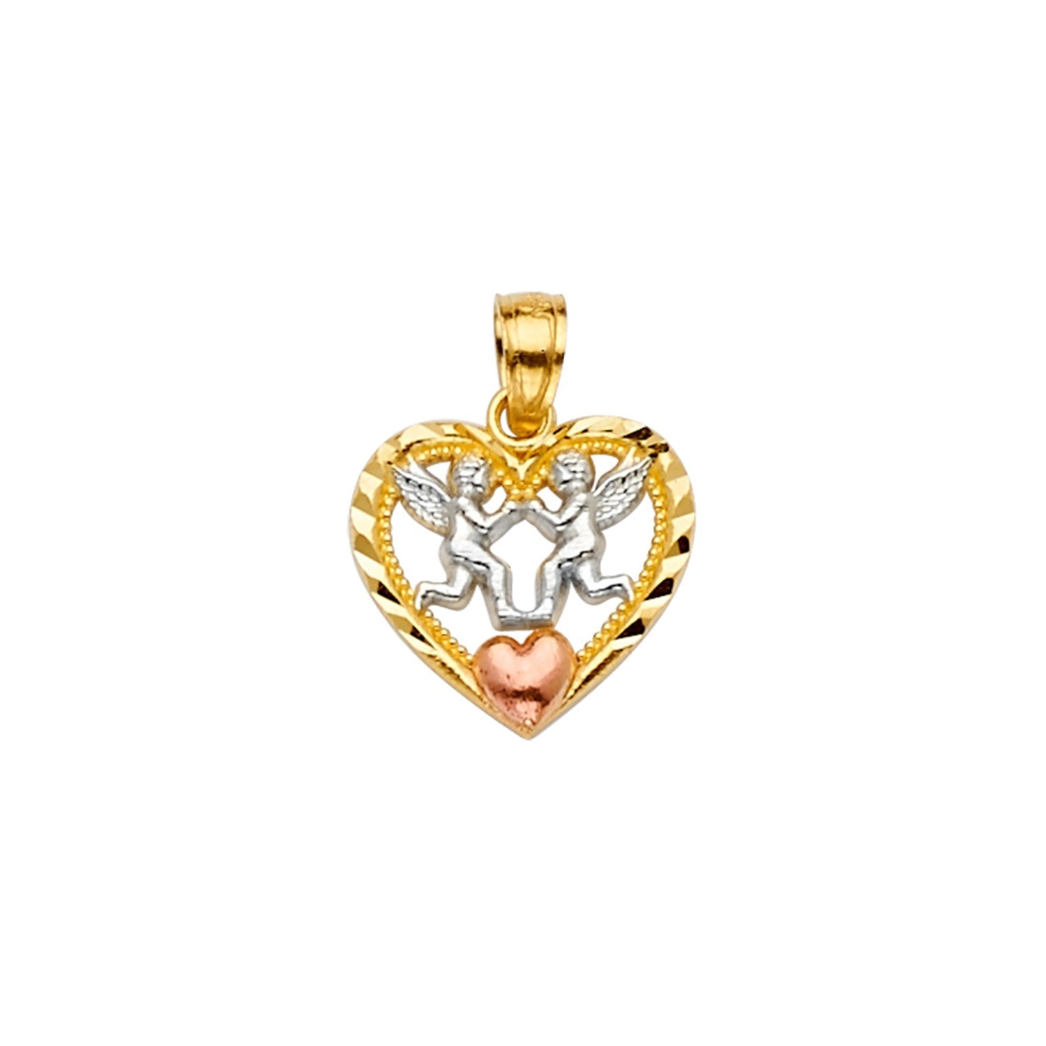 14K 3C Heart Pendant w/Angeles