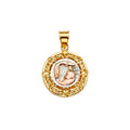 14K 2Tone CZ Baptism Medal Pendant