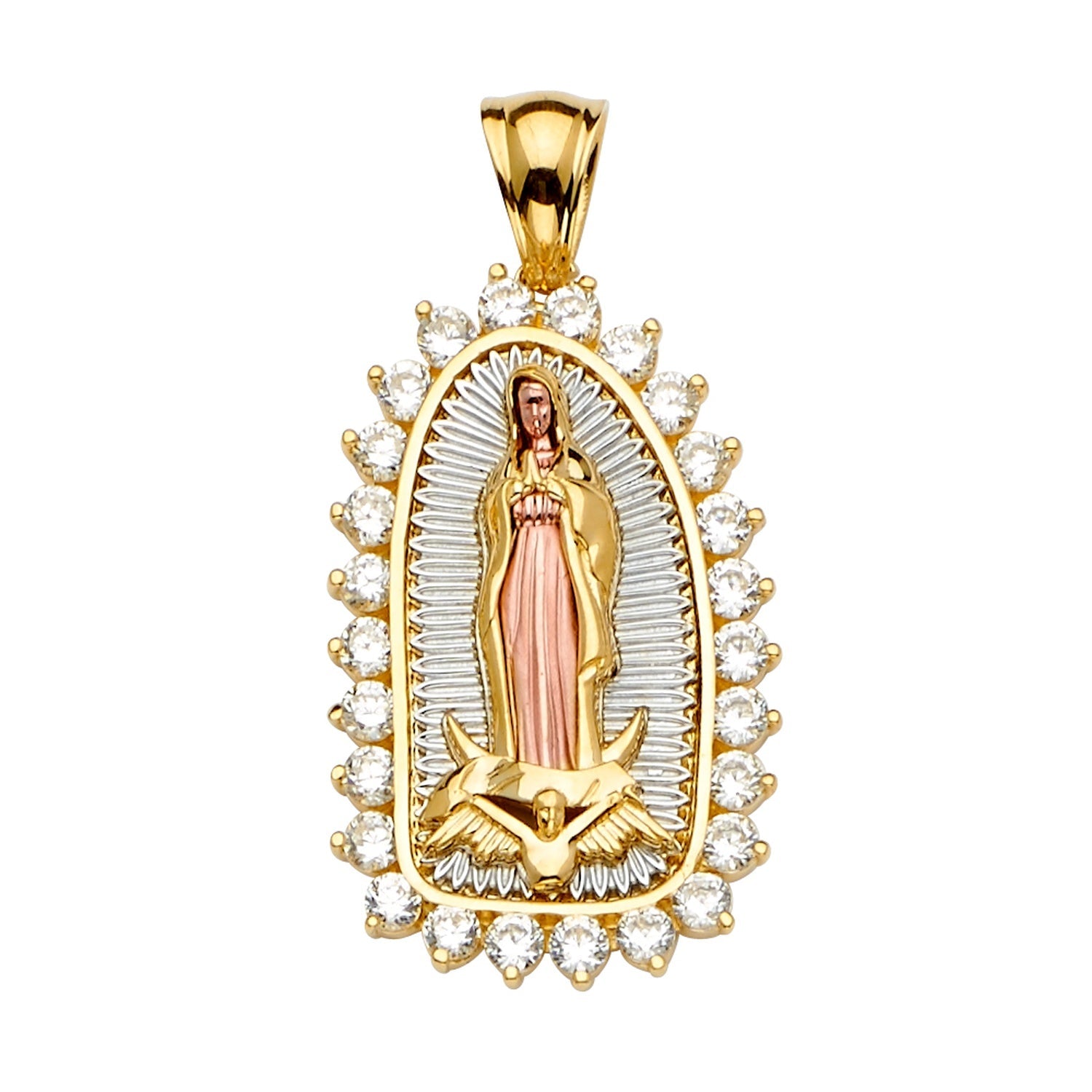 14K 3Color CZ Guadalupe Pendant