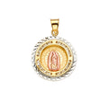 14K 3Color CZ Guadalupe Medal Pendant