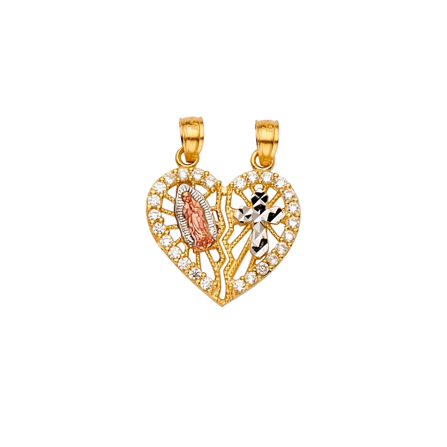 14K 3C CZ Guadalupe, Cross Pendant