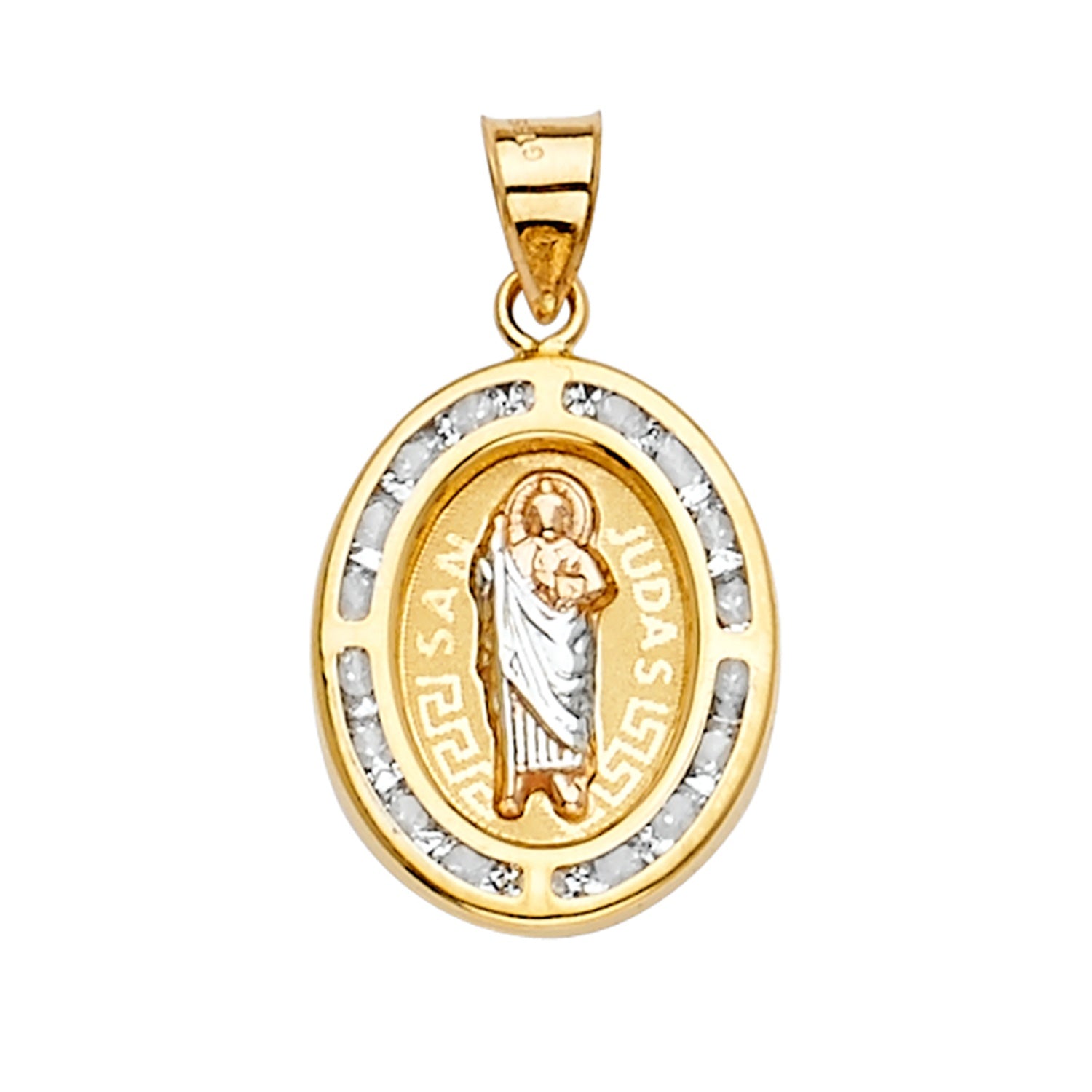 14K 3Color CZ San Judas Medal Pendant