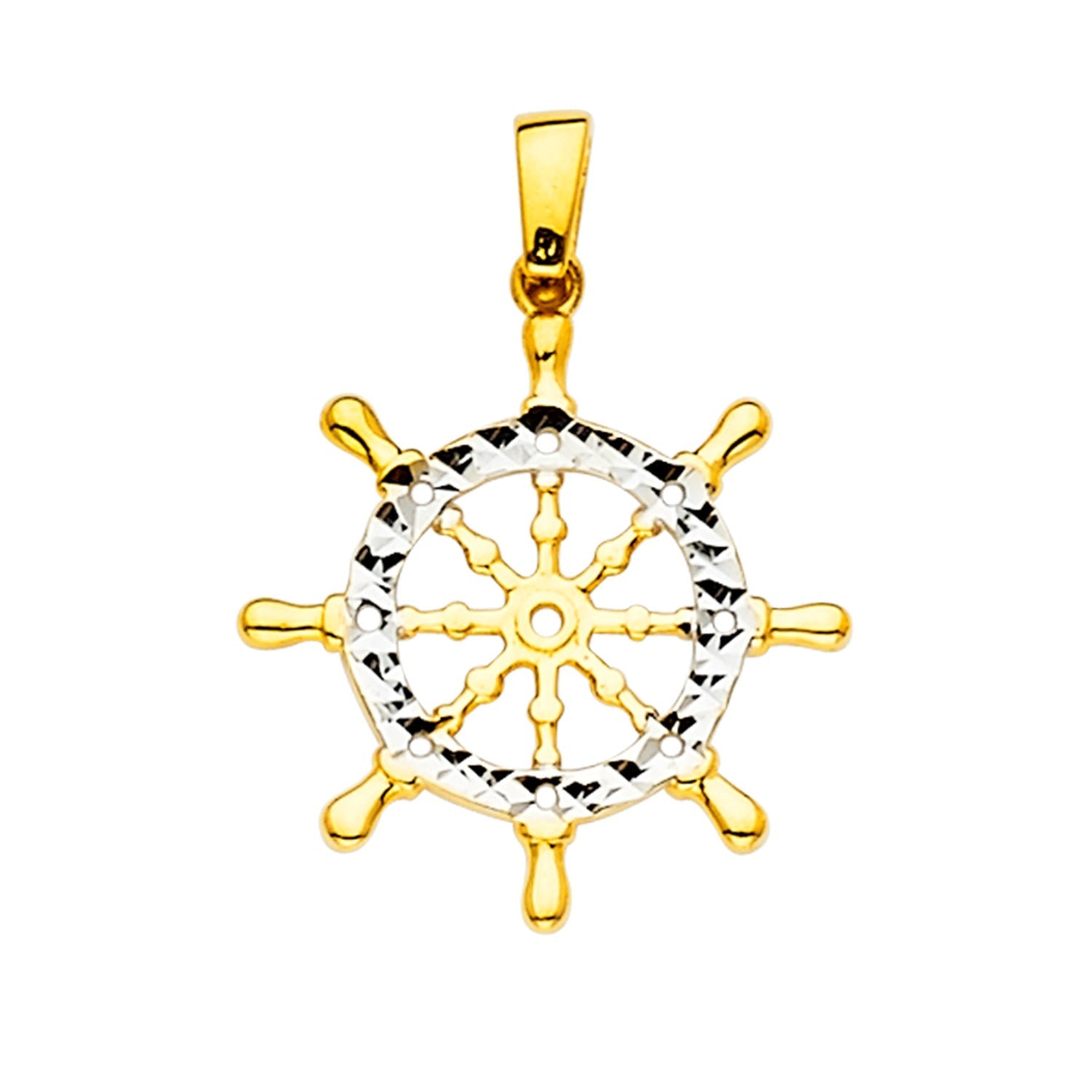 14K 2Tone Boat Wheel Pendant