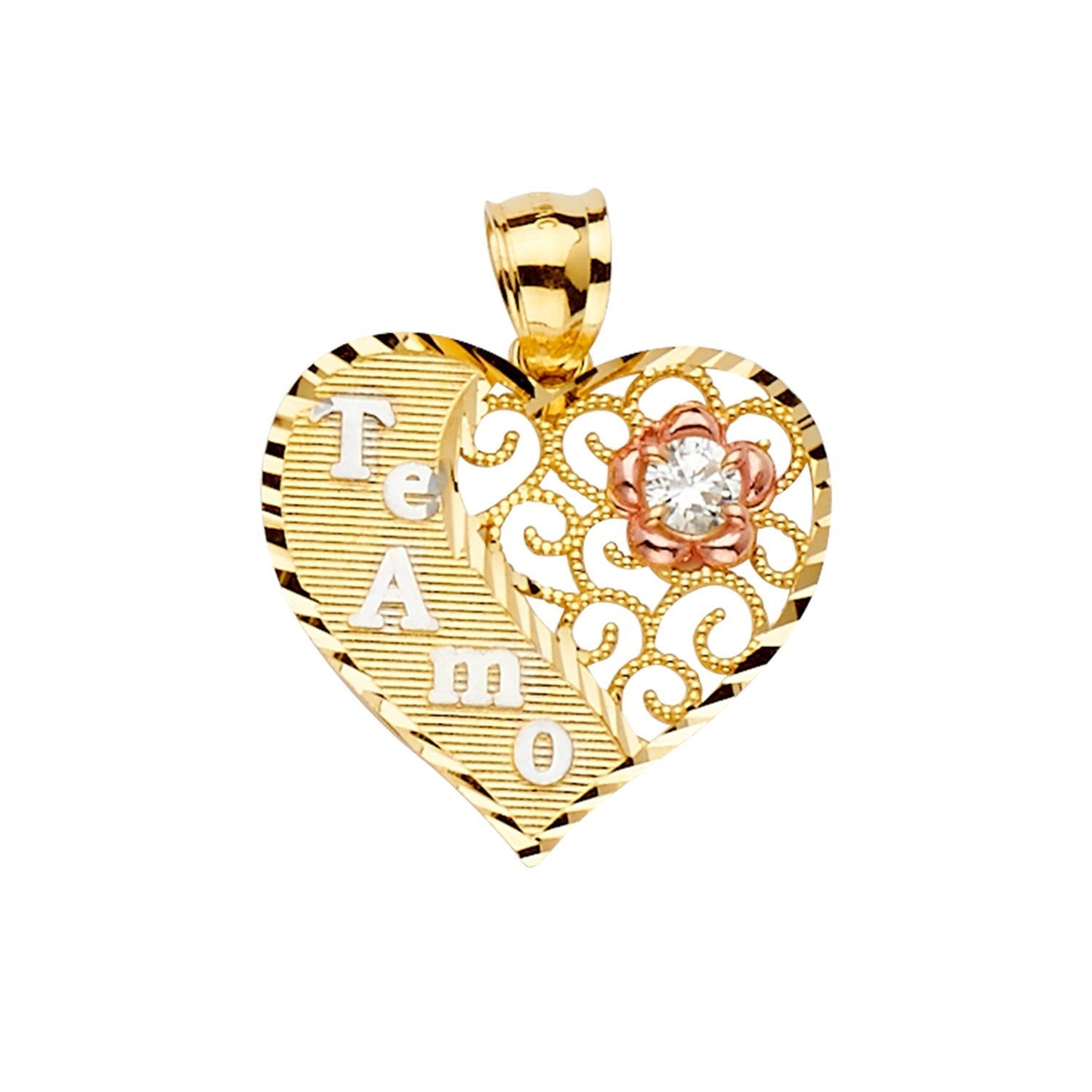 14K 3C CZ Te-Amo Pendant
