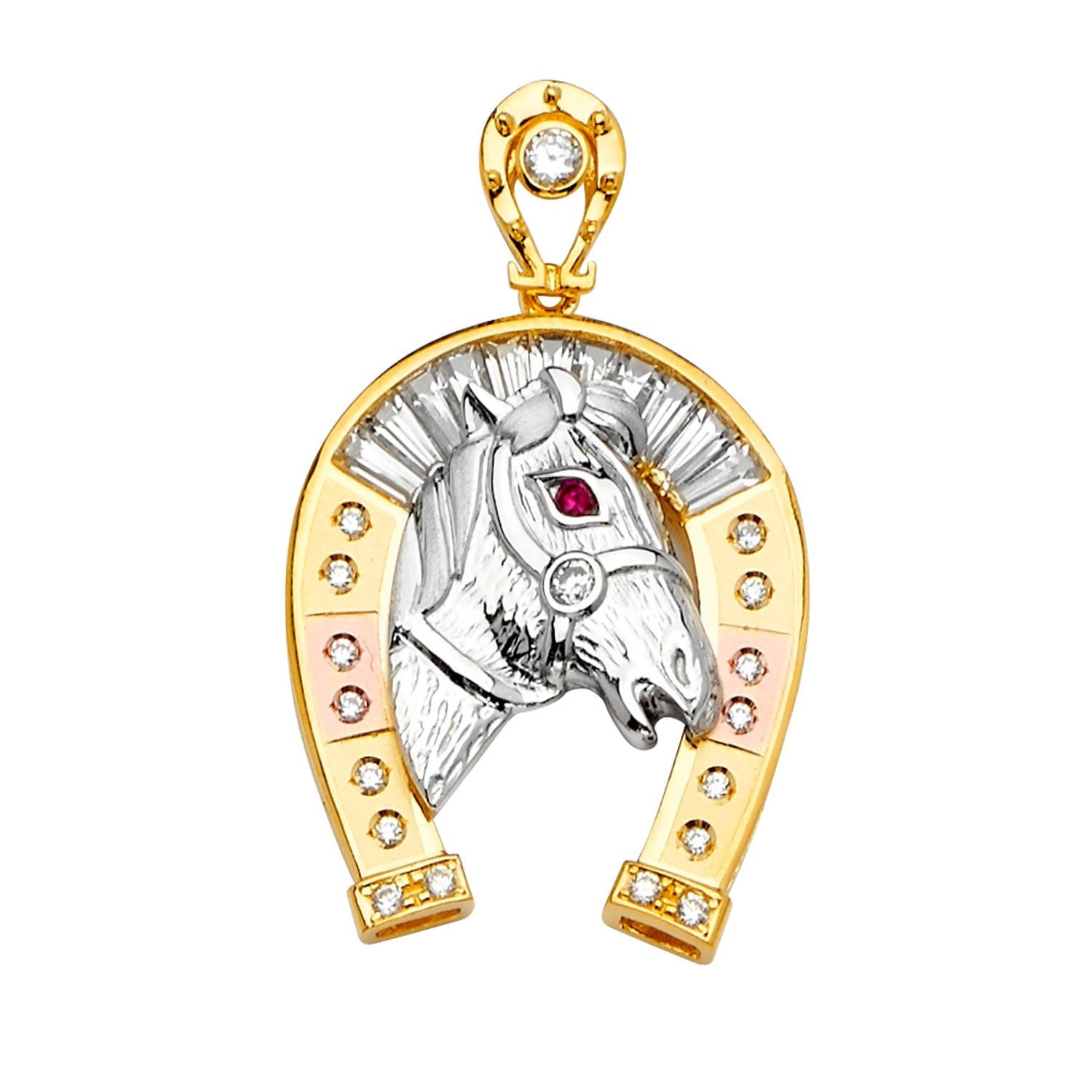 14K 3Color CZ Horse Shoe Pendant