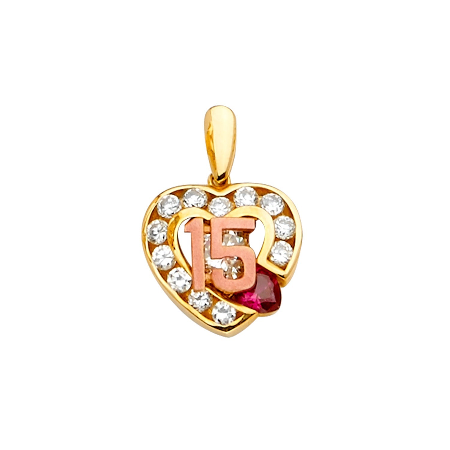 14K 2Tone CZ 15Years Pendant / Half Set