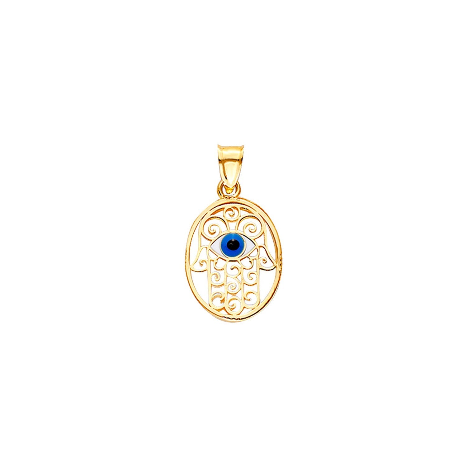 14KY Eveil Eye Hamsa Oval Medal on MOP