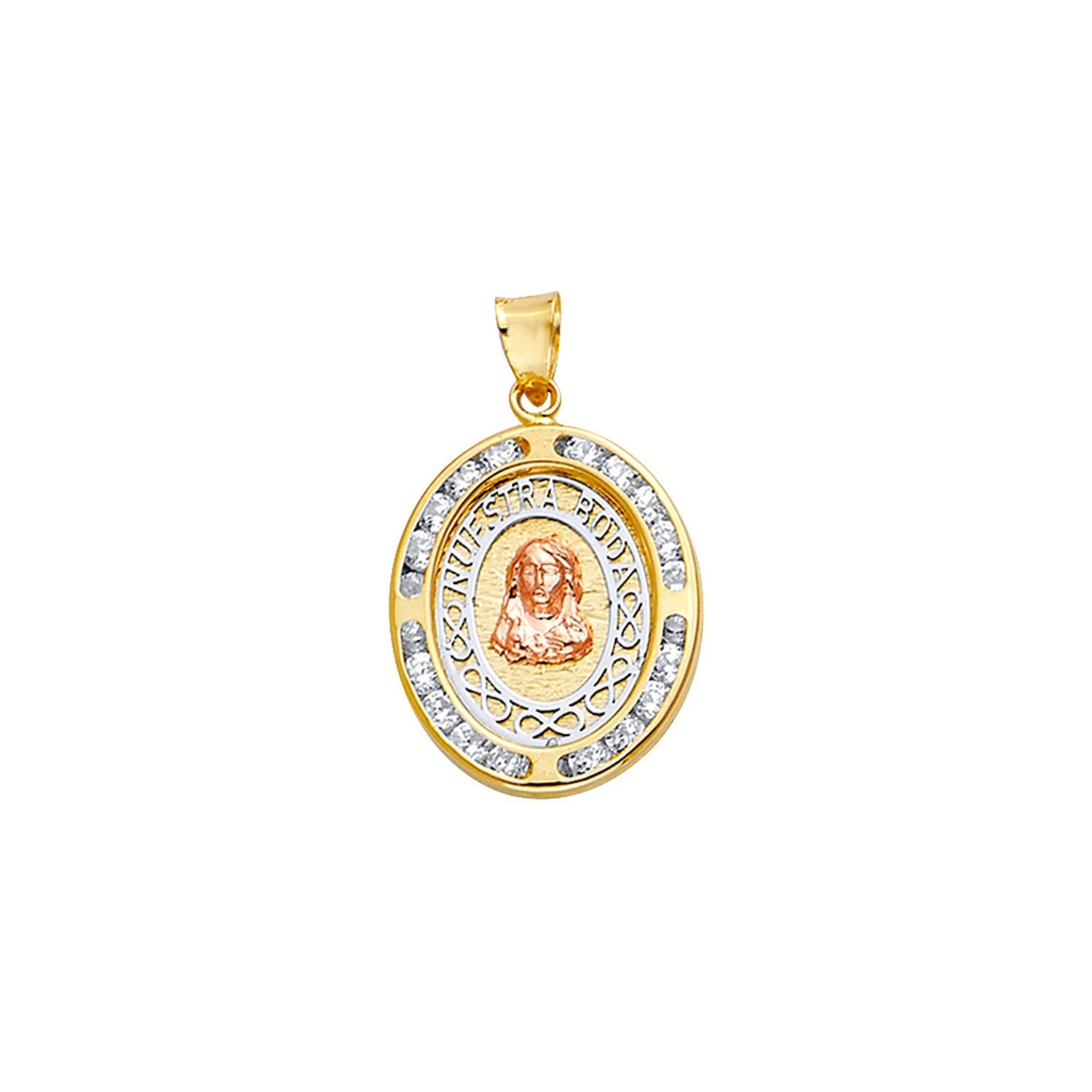 14K 3C CZ Oval  Nuestra Boda Pt w/Jesus