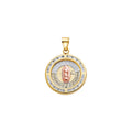 14K 3C CZ Round 15 Anos Pendant w/Guadaupe