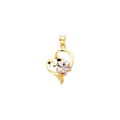 14K 3C Heart Pendant with Hawaiian Flower