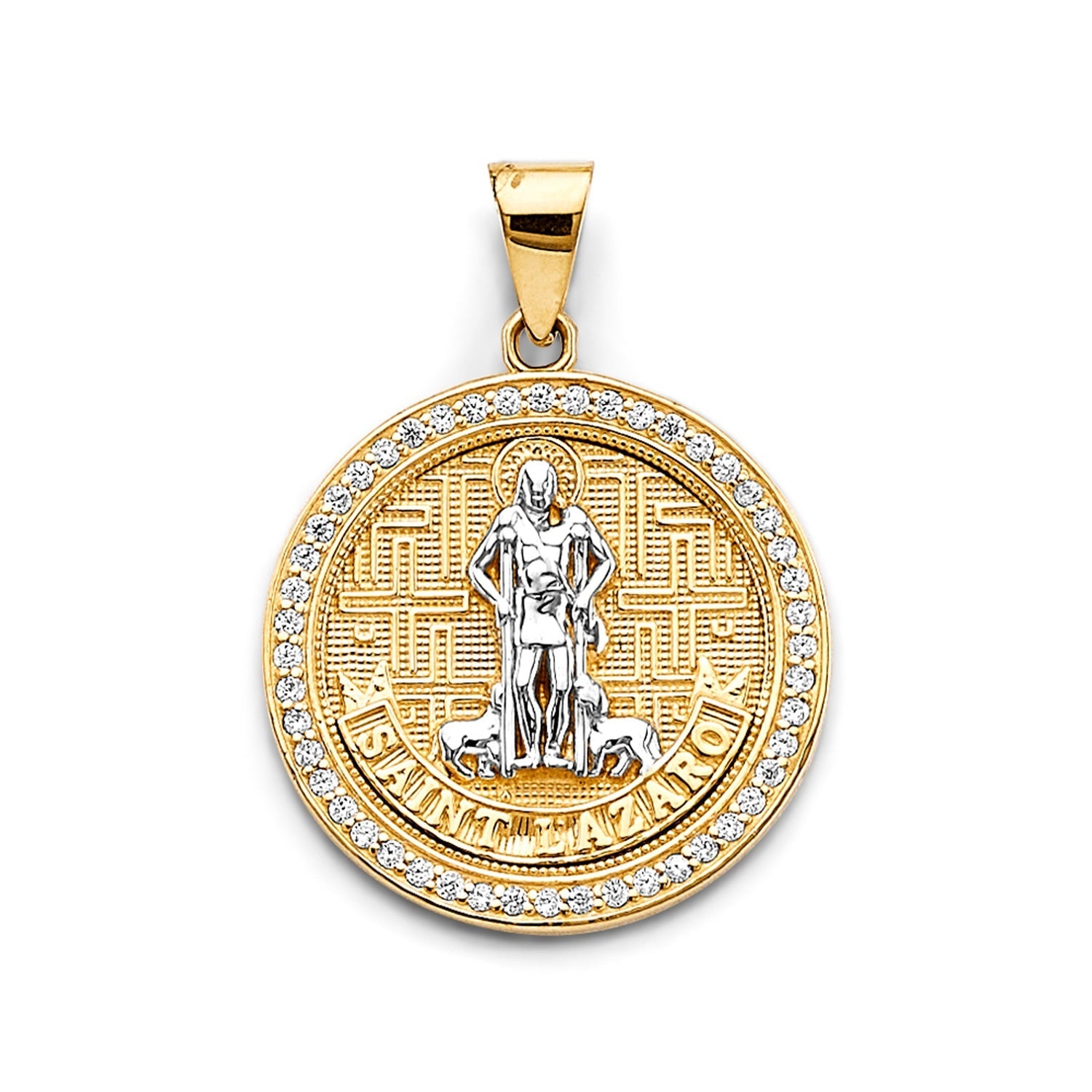 14K 2T CZ Round San Lazaro Pendant