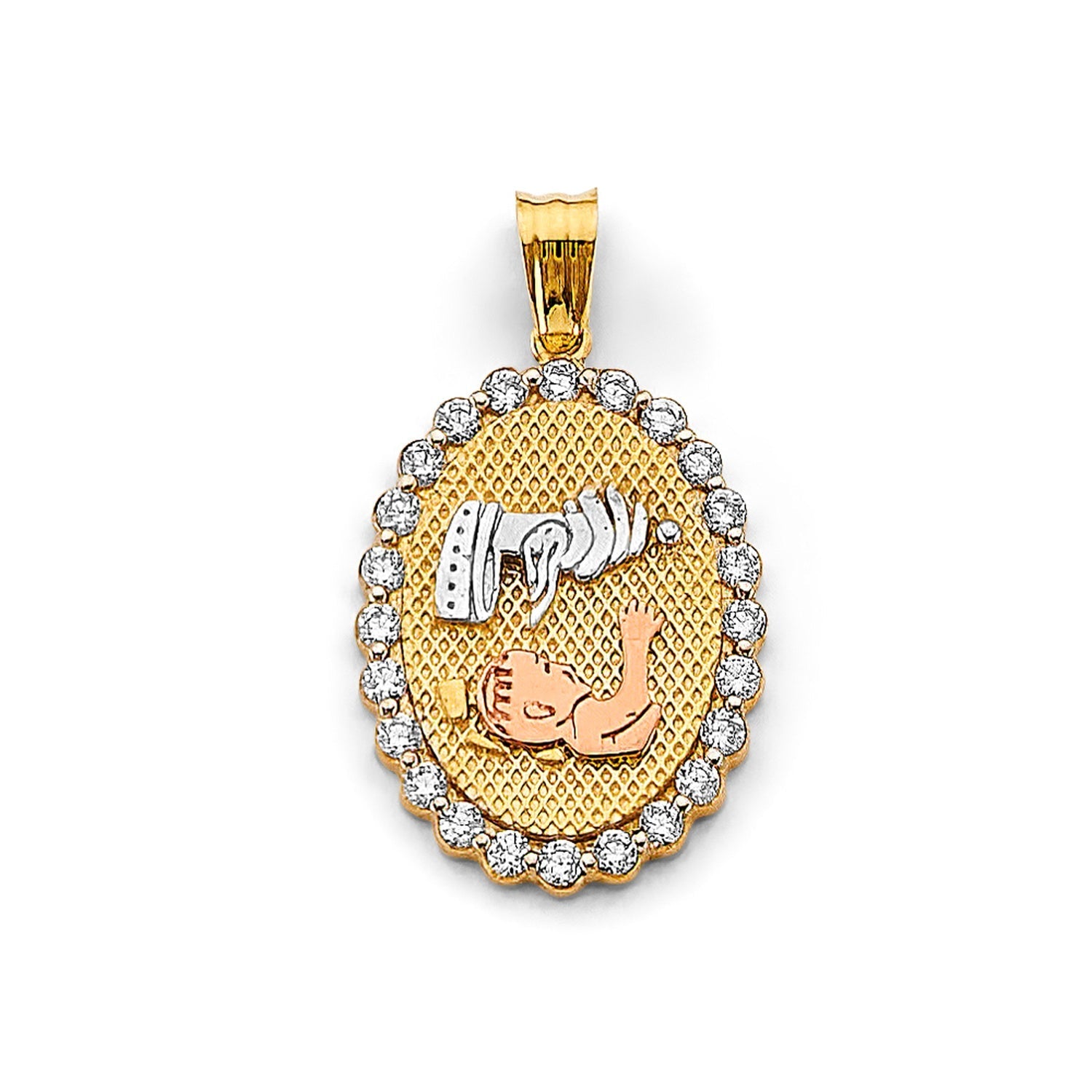 14K 3C CZ Oval Baptism Pendant