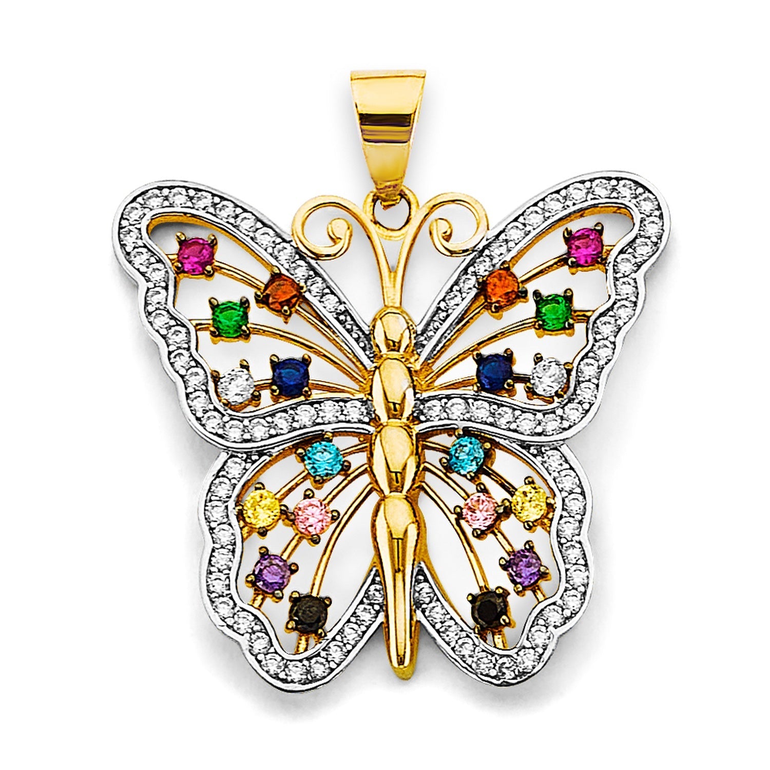14K 2T Colored CZ Big Butterfly Pendant
