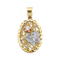 14K 3C CZ Oval Pendant w/ Butterfly