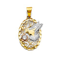 14K 3C CZ Oval Pendant w/ Hummingbird