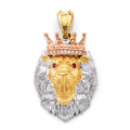 14K 3C CZ Lion Face w/ Crown Pendant