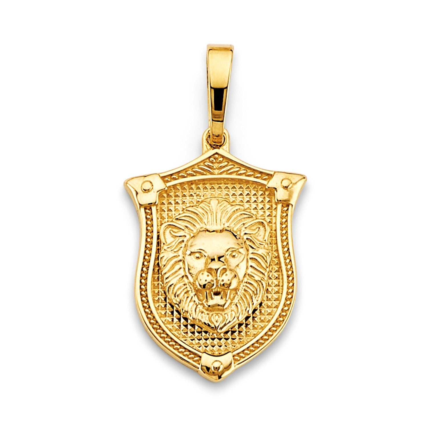 14KY Shield w/ Lion Face Pendant