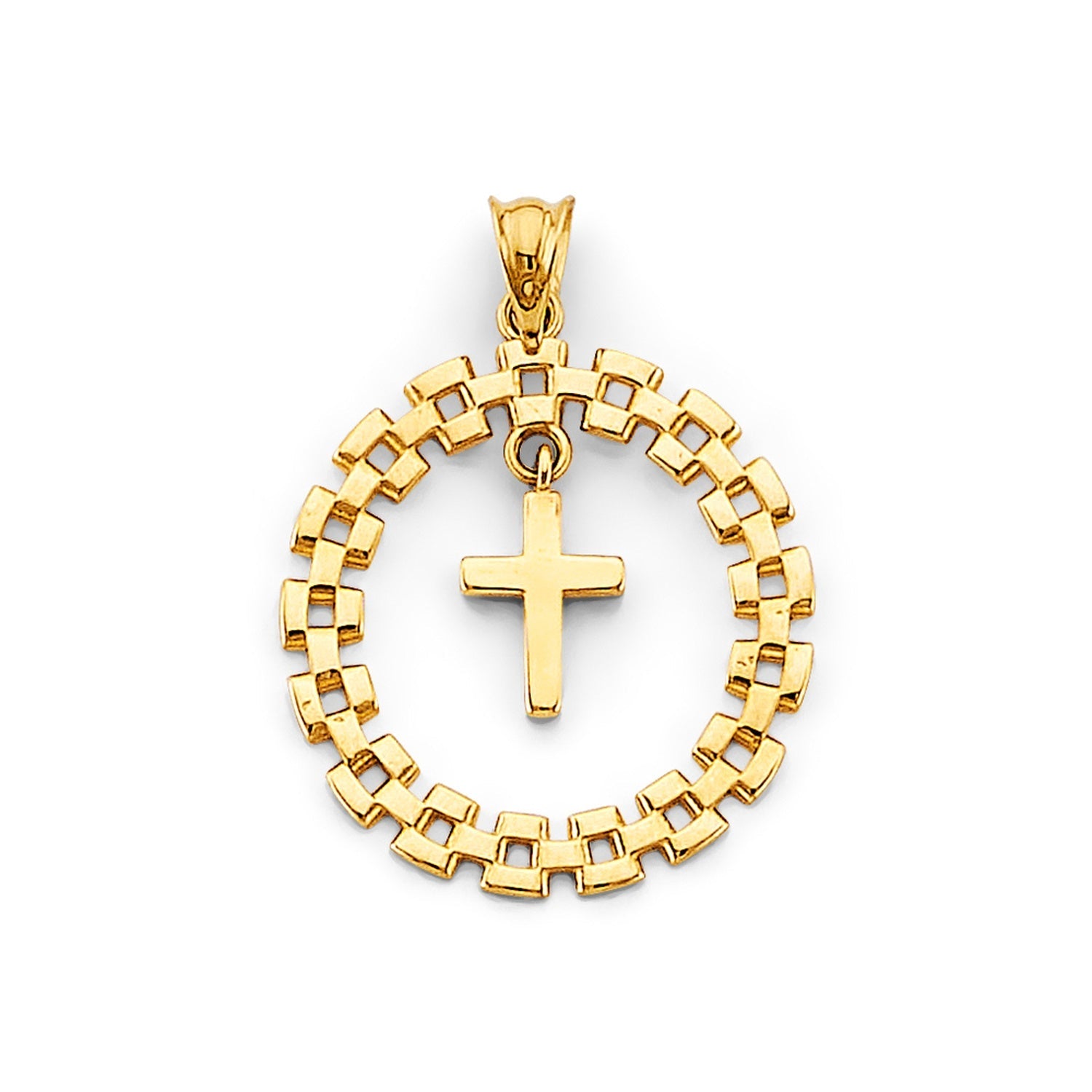 14KY Round Link w/ Cross Pendant