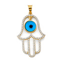 14K 2T CZ Hamsa Hand w/ Evil Eye Pendant