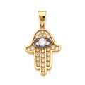 14KY CZ Hamsa Hand w/ Evil Eye Pendant