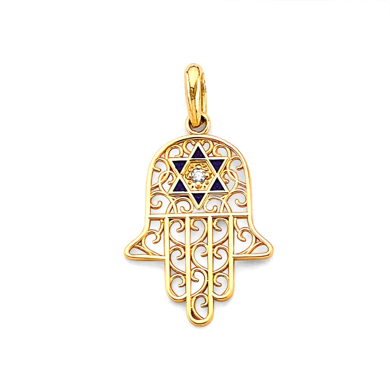 14KY Enamel Hamsa Hand Pendant
