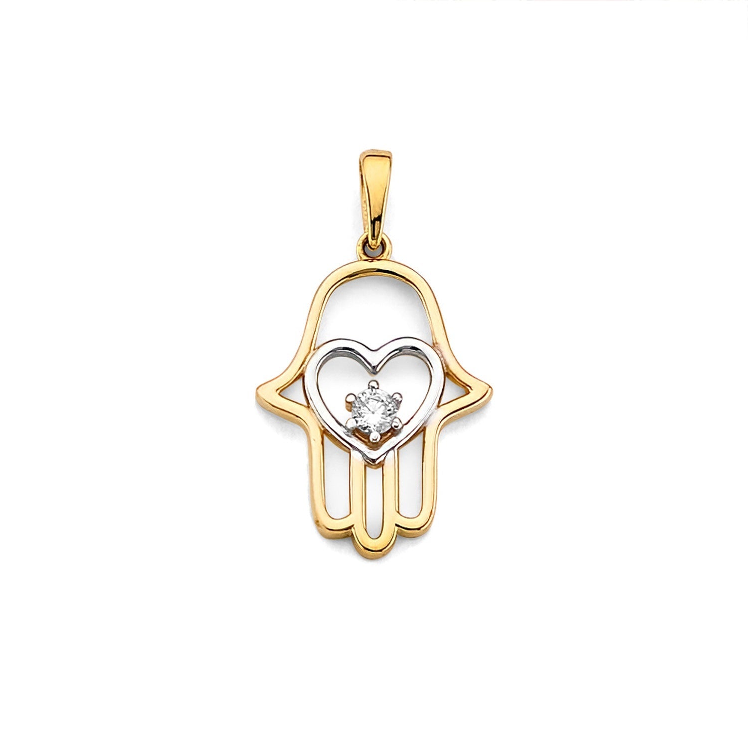 14K 2T Hamsa Hand Pendant