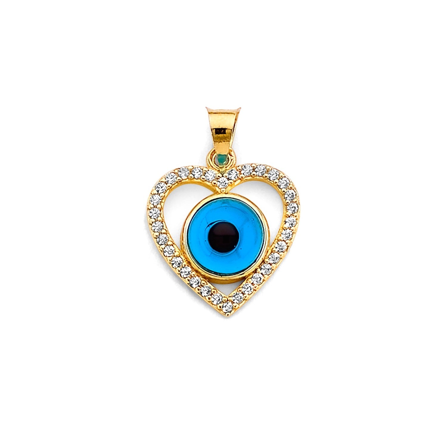 14K 2T Heart Evil Eye Pendant