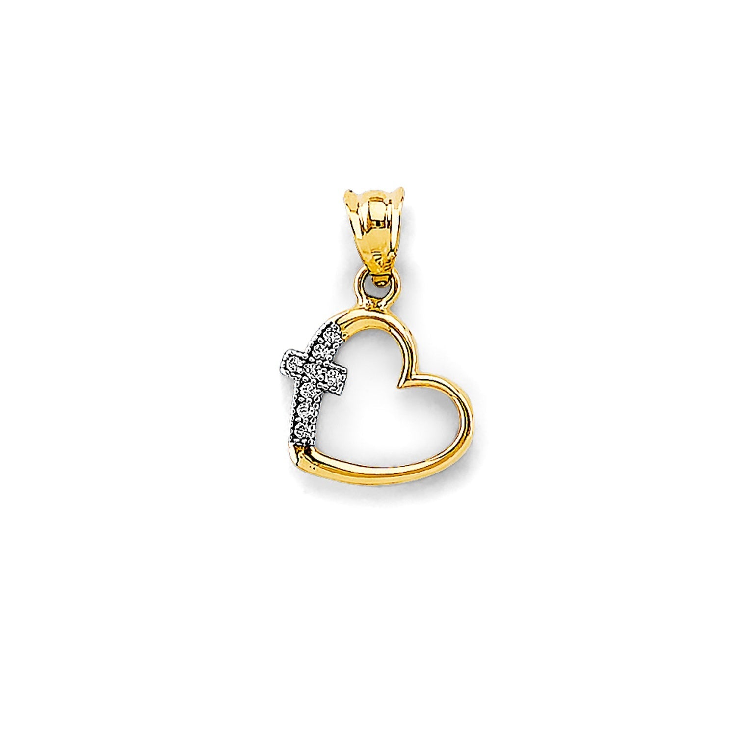 14K 2T CZ Heart w/ Cross Pendant